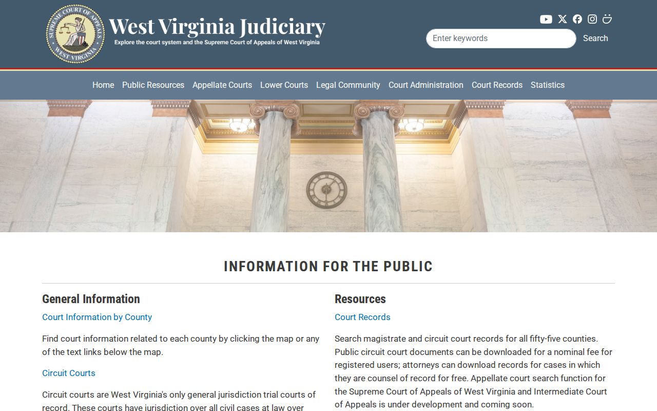 West Virginia public access notice for Fayette County court documents