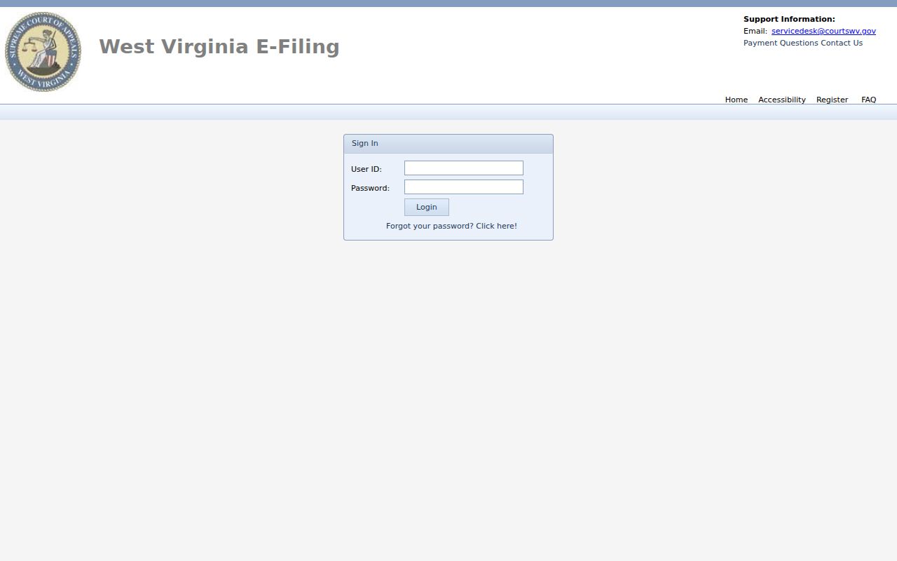 Registered-user E-File login for West Virginia circuit and family courts